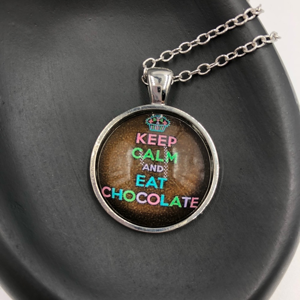 “Keep Calm and Eat Chocolate” Cabochon Necklace - Picture 3 of 8